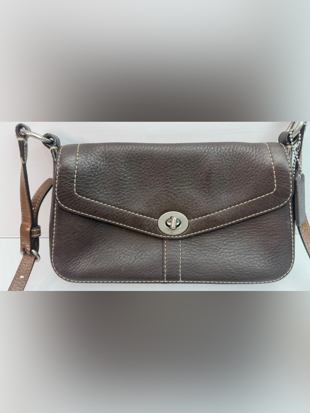 Coach Chelsea Brown Pebbled Leather Crossbody Bag With Charm B0773-10888 AS IS